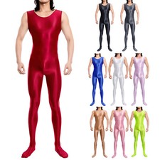 Men Jumpsuit Tight Leotard Round Neck Bodysuit Oil Clubwear Underwear Fitness