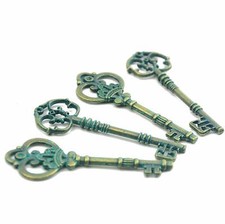40 Big Skeleton Key Pendants Patina Bronze Steampunk 3.13" Large Lot Bulk