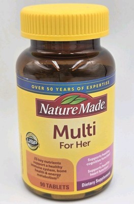 New Nature Made Multi for Her With Iron  Calcium 90 Tablets Gluten-Free 4/2027