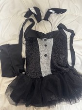 Black/Silver Bunny Girl Costume with Tulle Sequin Includes Headband Gloves J