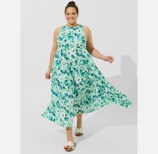 Torrid Maxi Gauze Halter Tiered Green Floral Dress 2, 2X, 18-20