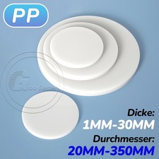 Runde Polypropylen Kunststoffplatte &Oslash; 20mm-350mm Scheibenst&auml;rke 1mm-30mm