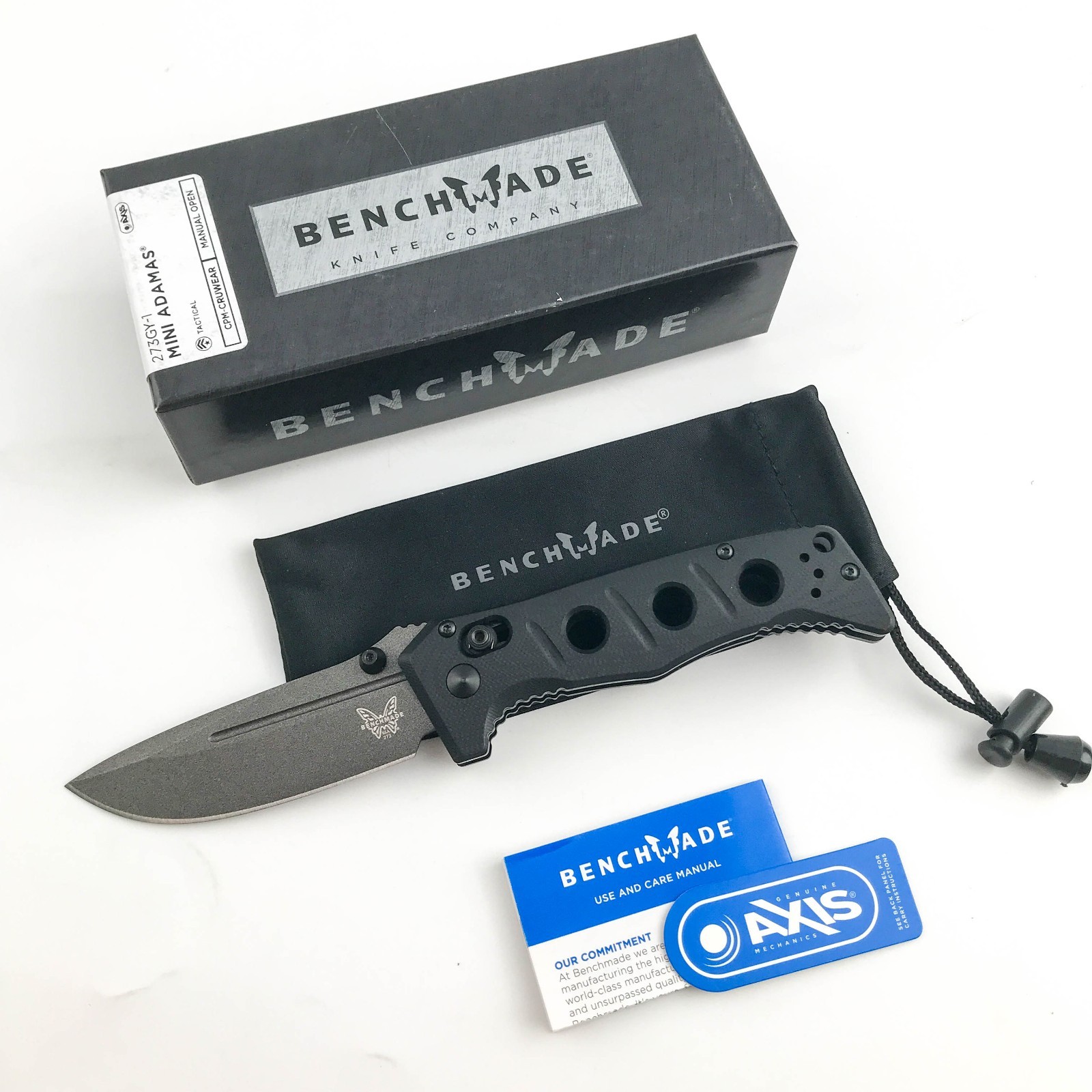 Benchmade Mini Adamas 273GY-1 CPM-Cru-Wear Black G10 Drop Point Folding Knife