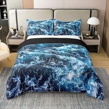 100 Organic Cotton Blue Waves Comforter Cover Ocean Sea Duvet Twin Multi 23