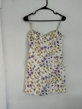 Zara Purple Yellow Multicolor Floral Sweetheart Neckline Mini Dress Sz S Cotton