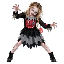 Girls Zombie Costume Kids Undead Dress Scary Halloween Costume 4 - 14 yrs