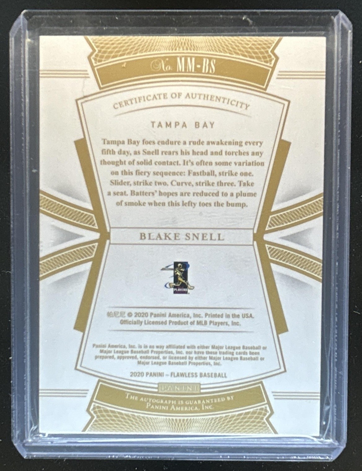 2020 Panini Flawless Blake Snell Memorable Marks Gold Auto Autograph #1/10 view 2