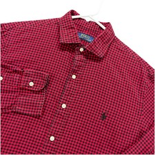 Polo Ralph Lauren shirt Mens L Red Black Gingham Check Long Sleeve Button Up