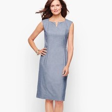 Talbots Sharkskin Sheath Dress size 12P blue tailored classic lined