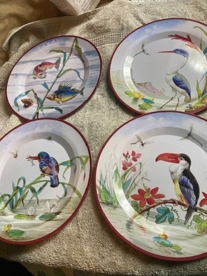 AU BAIN MARIE Paris France COLLECTION BUFFON Tin Plate 10'' LOT/SET 3 Birds +Fish