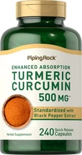 Turmeric Curcumin with Black Pepper | 500mg | 240 Capsules | by Piping Rock