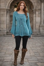 Renaissance Boho Embroidered Princess Bell Vintage Festival Sleeve Tunic NWT Lg