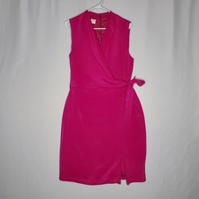 Jones NY Dress 14 Barbie Pink Silk Sleeveless Tie Wrap Lined Midi Old Money Vtg
