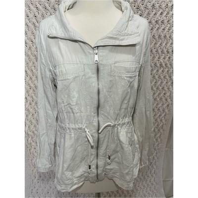 Old Navy Light Gray Drawstring-Waist Zip Front Jacket size M Linen