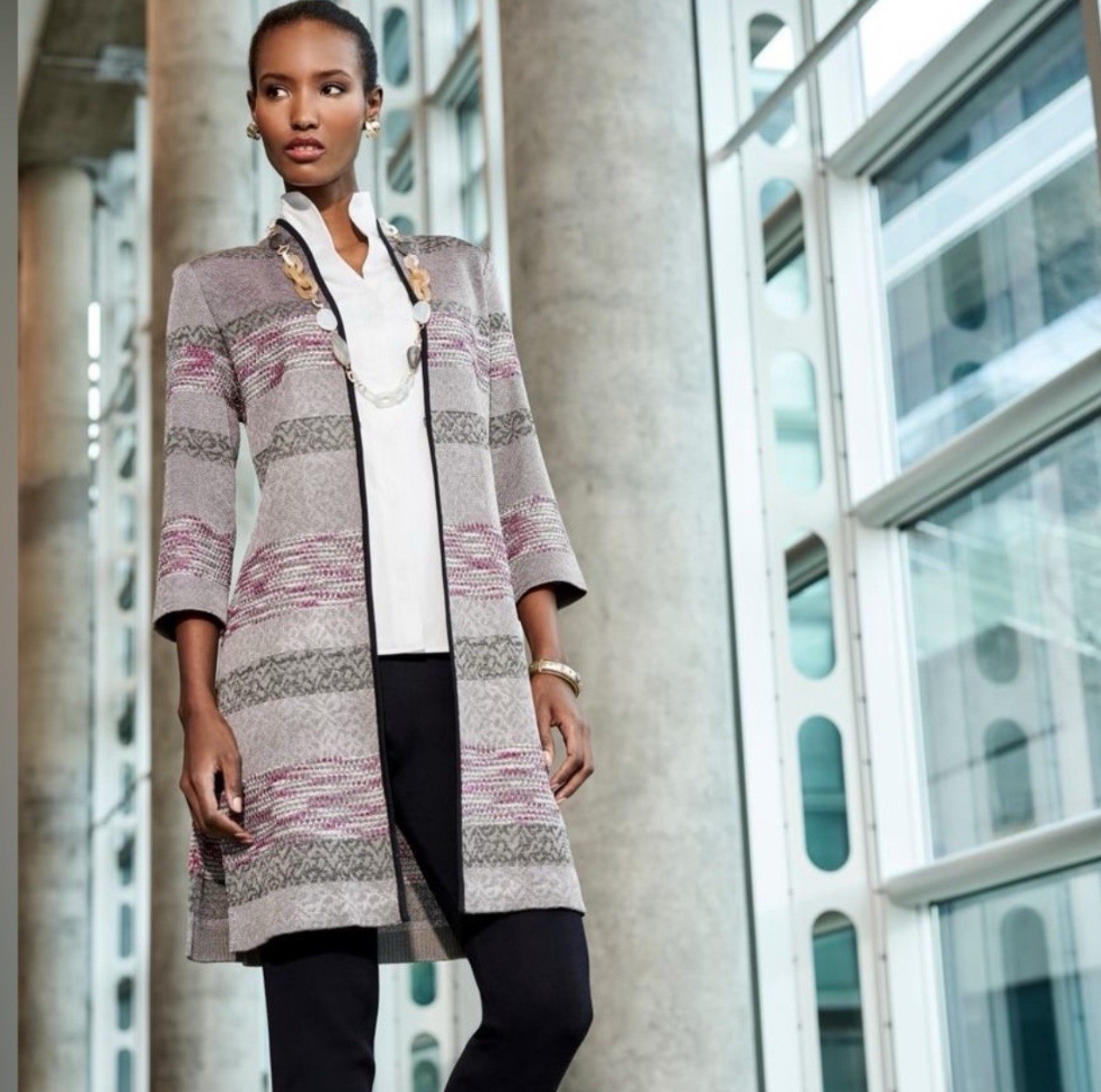 MISOOK INTARSIA KNIT PATTERN DUSTER JACKET BUSINE… - image 1