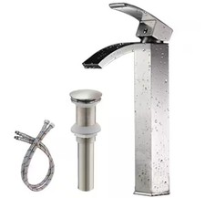 BWE Single Hole High Arc Bathroom Vessel Sink Faucet w/ Pop Up Drain in Nickel