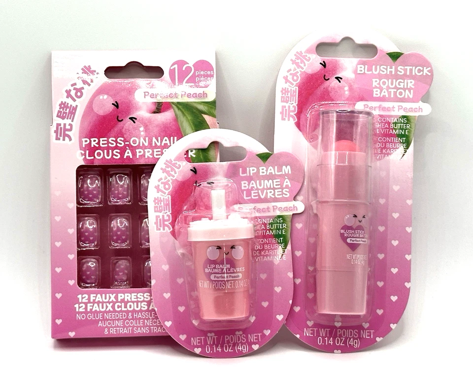 Perfect Peach Boba Lip Balm, Blush Stick & Press On Nails 3 pcs TikTok Viral NIB - Image 2 of 4