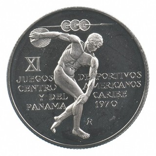 SILVER HUGE 1970 Panama 5 Balboas World Silver Coin 026