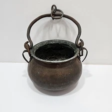 Antique Copper Cauldron Iron Handle Hanging Fireplace Kettle Pot  