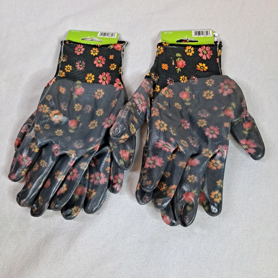 Guantes de jardinería BOSS Dig In 2 pares transpirables recubiertos de nitrilo palma floral grandes Foto 3 de 3