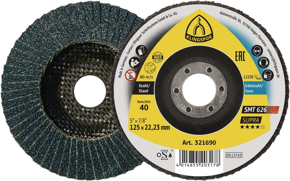 KLINGSPOR SCHLEIFSYSTEME GMBH Fächerscheibe SMT 626 Supra KLINGSPOR Schleifscheibe 115/125mm Schruppscheiben
