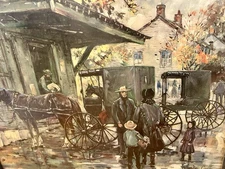 Leslie Cope Amish Mennonite Scene Color Etching Print Signed 1978 Framed