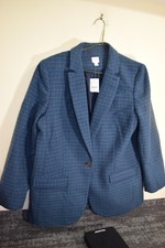 New 2024 J. CREW 268 Relaxed One Button Wool Blazer Blue Green Plaid WOMENS 14