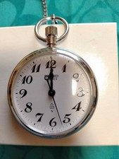 SEIKO Quartz Pocket Watch Timepiece Silver Dial Vintage Condition Excellent