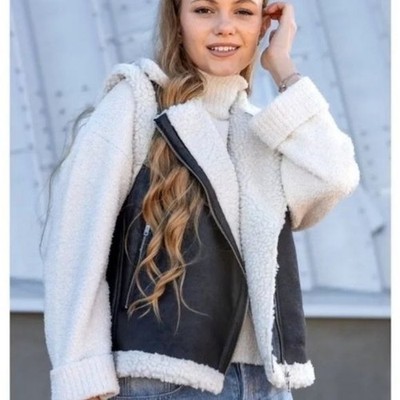 Noisy May Faux Leather Shearling Moto Vest Large New Women's Layering Outdoor