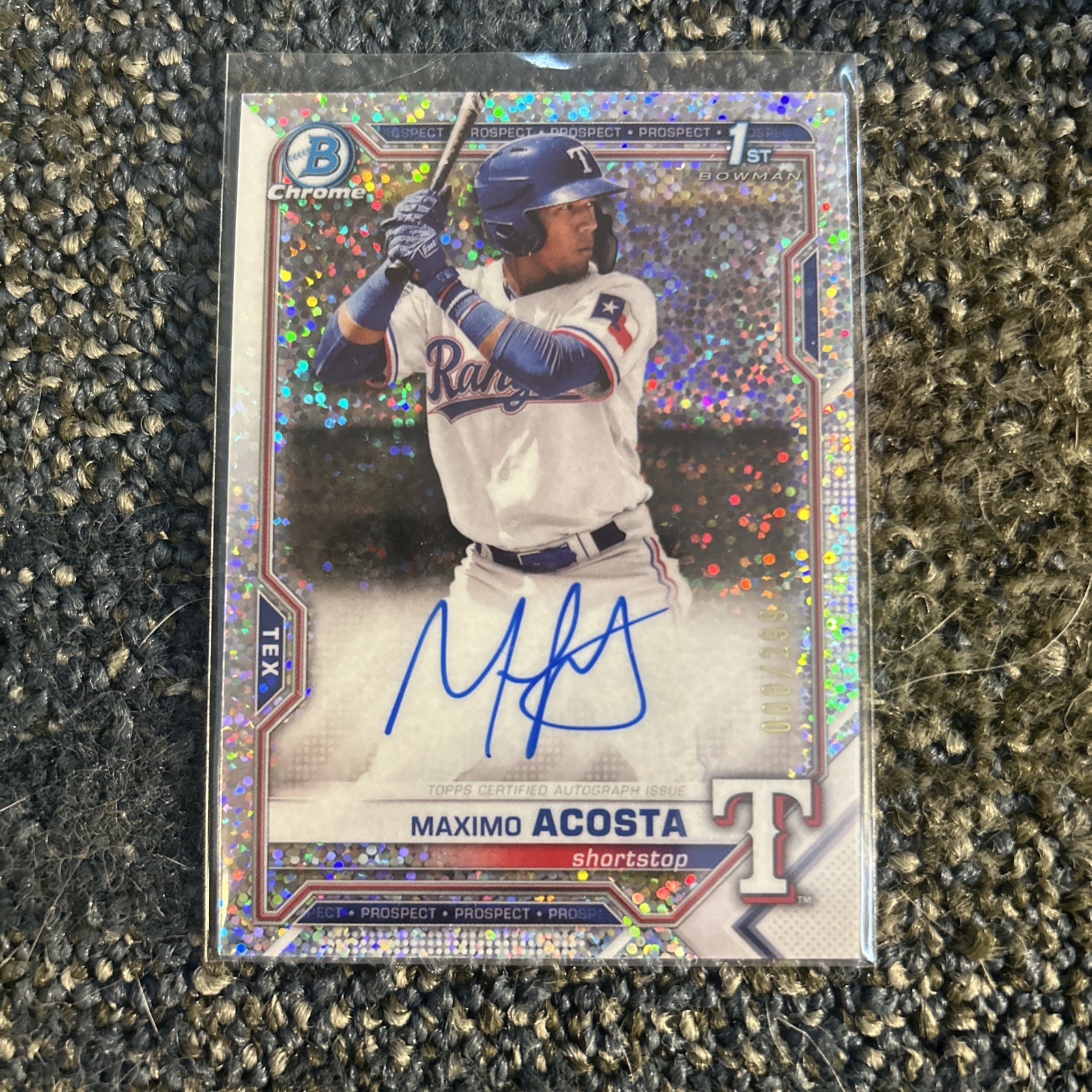 2021 Bowman Chrome Prospects Maximo Acosta Speckle Refractor Auto Autograph /299