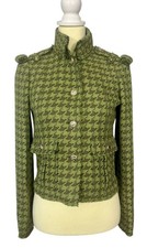 CHANEL 08C Napoleon tweed pied de poule giacca spalline 4/S verde marrone donna