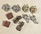 5 Pair Lot of Vintage Rhinestone Clip-On Earrings Costume Jewelry Multi-Color