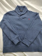 Polo Ralph Lauren Cotton Knit Pullover Mens Blue Shawl Collar Sweater Size L