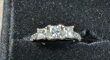 14K White Gold, 3 Stone Princess Cut Engagement Ring -- Size 7