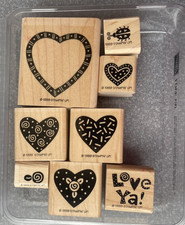 Stampin' Up 1999 Love Ya Set of 8 Wood Mounted Rubber Stamps