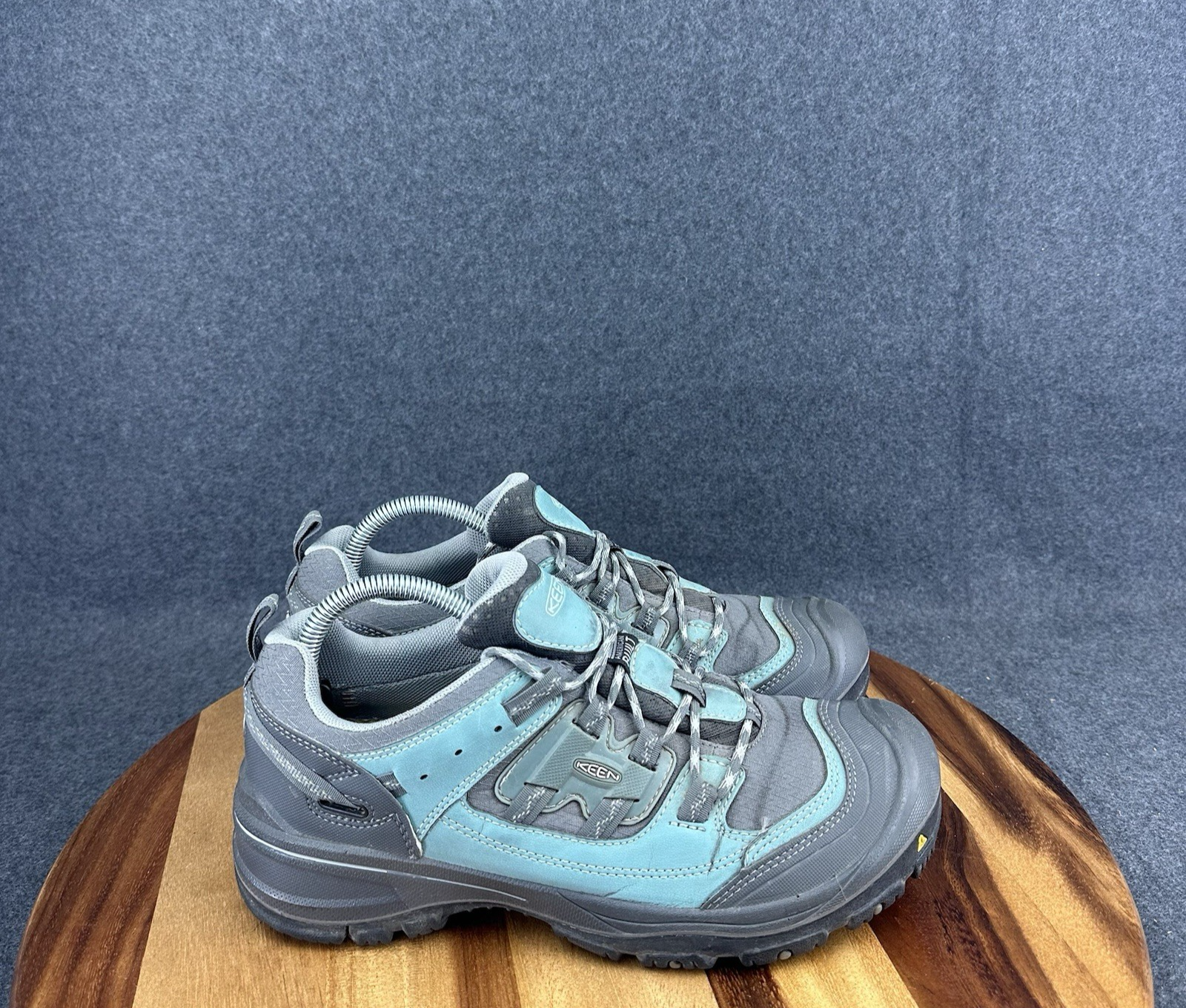 Scarpe Keen Stayton basse da donna taglia 10 M grigio verde acqua ASTM costruite in America USA