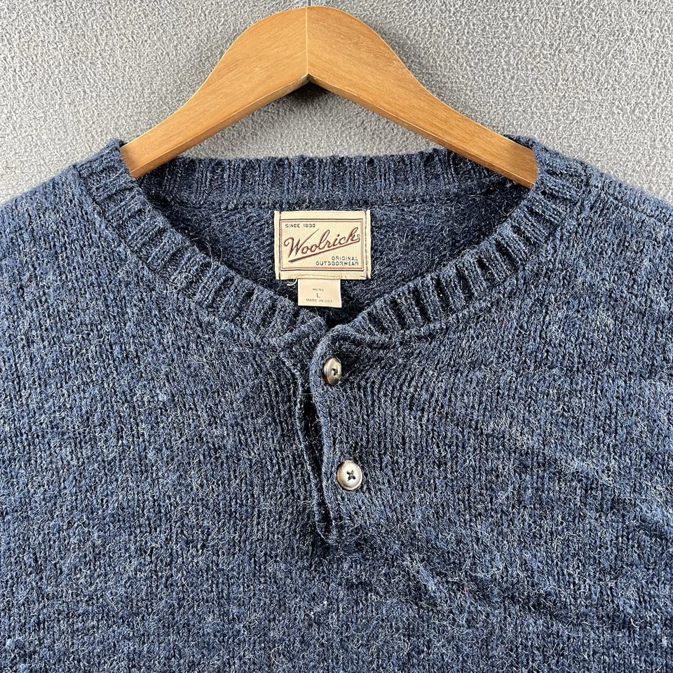 Suéter Woolrich De Colección Para Hombres Grande Azul Lana Henley Pescador Pescado Grueso Años 90 Foto 3 de 4