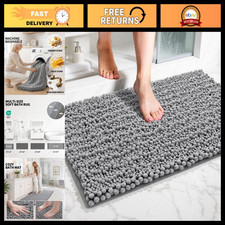 Soft Absorbent Chenille Bath Rugs Light Grey 36x24  Plush Bathroom Mats