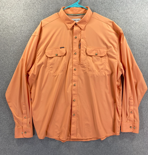 Poncho Shirt Mens XL Orange Classic Button Up Magnetic Pockets Fishing Stretch
