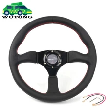 14" Inch 345mm Black Genuine Leather Sports Racing Car Steering Wheel Universal