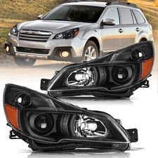 For 2010-2014 Subaru Outback/Legacy Projector Black Amber Headlights Light+Right