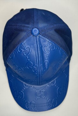 Gucci GG Supreme Embossed Leather Baseball Hat Cap Blue Size  display picture 3