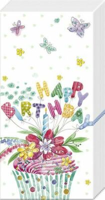 GEBURTSTAG CUPCAKE Tasche Neuheit Taschentücher 21 cm sq 4-lagig - 2 Packungen