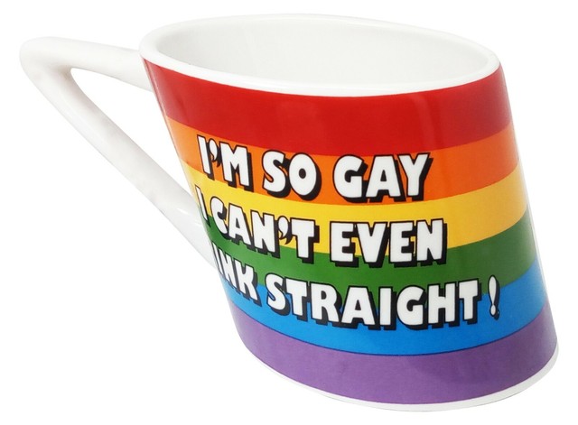 SLANTED RAINBOW MUG IM SO GAY I CANT EVEN DRINK STRAIGHT 14 oz | eBay