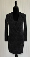 White House Black Market Sparkle Dress Midi Bodycon V Neck Womens Size 2P Petite