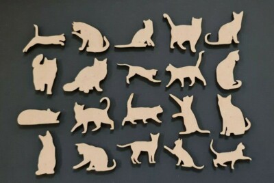 20x Gemischte Katze Laser geschnitten MDF Handwerk Formen Holzverzierungen