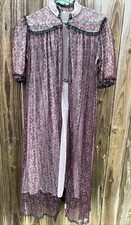 Vintage Black Lace Pink Liner Lingerie Robe Cover Peignoir Sz 34 Radcliffe