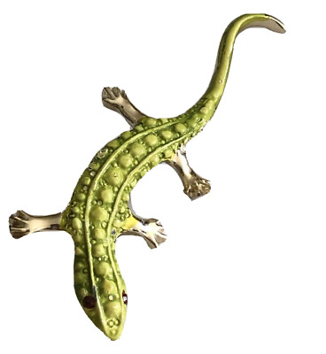 Vintage Salamander Lizard Brooch Pin Green Amphibian Pin Red