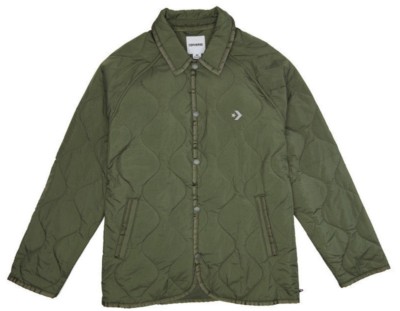 Converse Men's Olive Submarine Urban Utility Coaches Quilted Buttoned Jacket