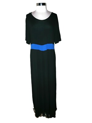 ULLA POPKEN Plus Size 12W 14W Maxi Dress Black Blue Short Sleeve Long